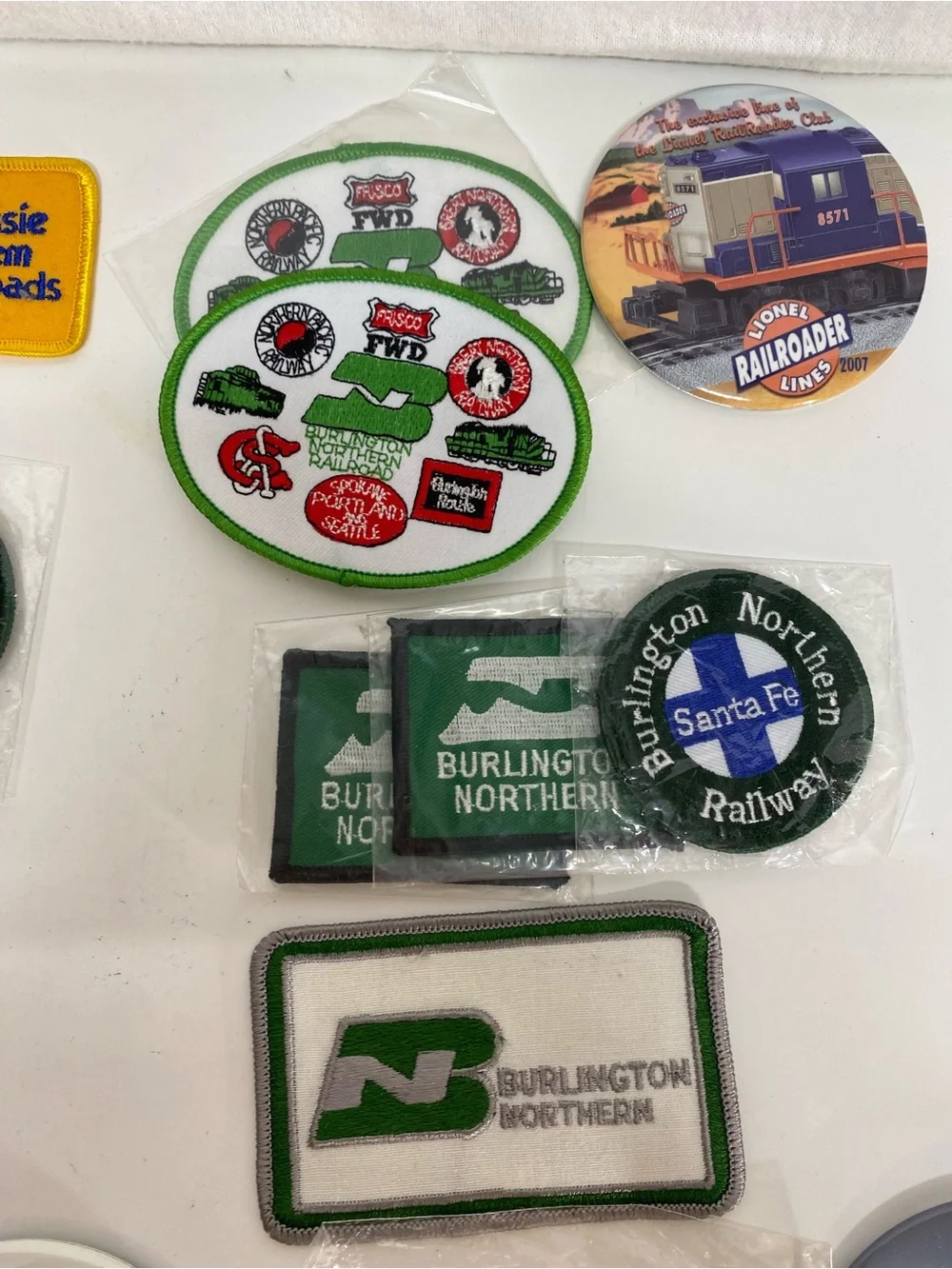 Railroad Train Themed Memorabilia  Lot of 28+ Patches Pinback Buttons Keychains